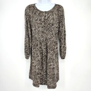 Old Navy Womens Animal Print Dress Size M Brown Black Leopard Long Sleeve